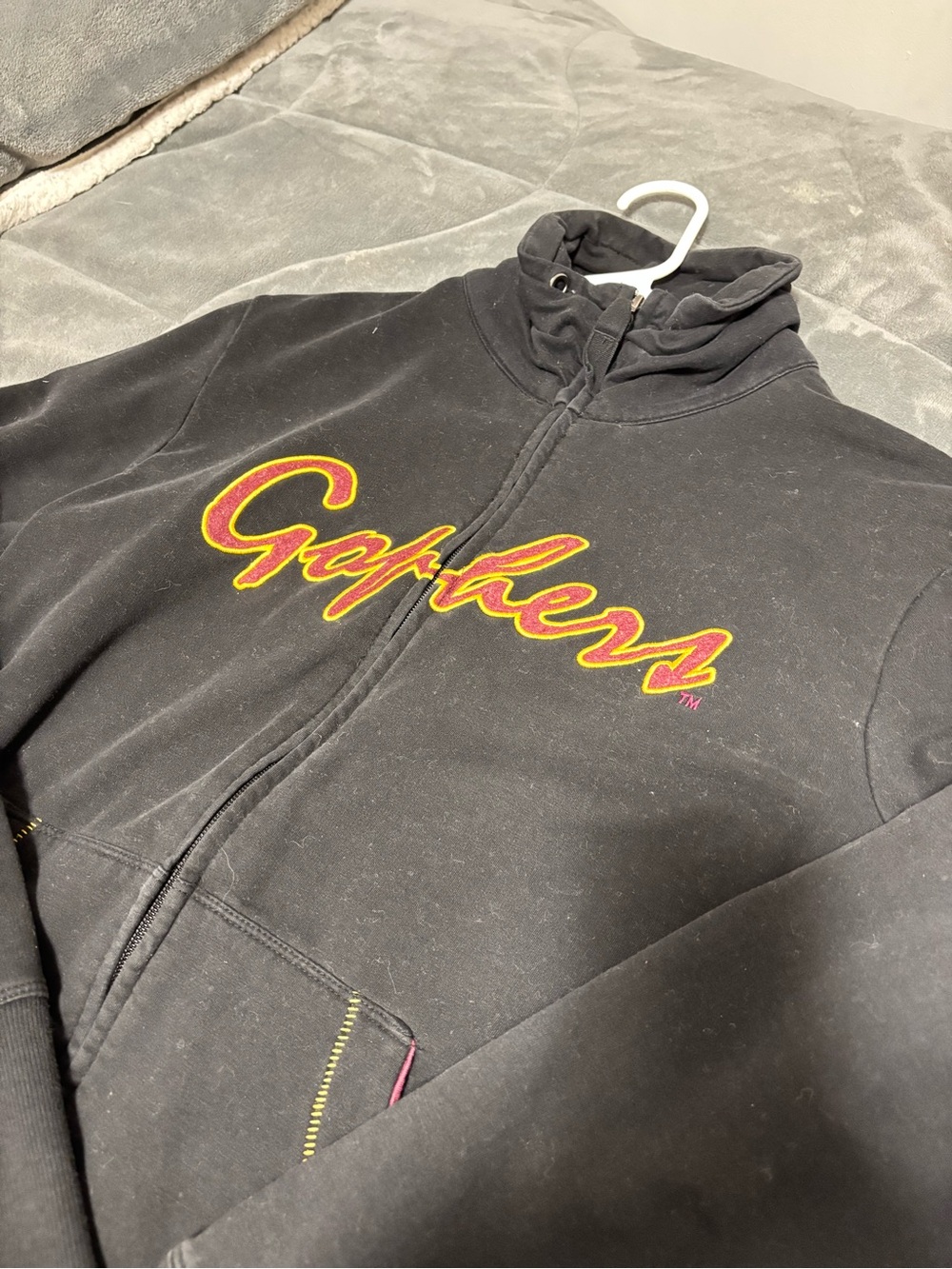 Black 'Gophers' Zip-Up Hoodie with Maroon and Gold Script